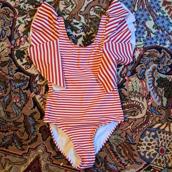 Girl's Habitual Red and White Striped Swimsuit - Picture 2 of 4